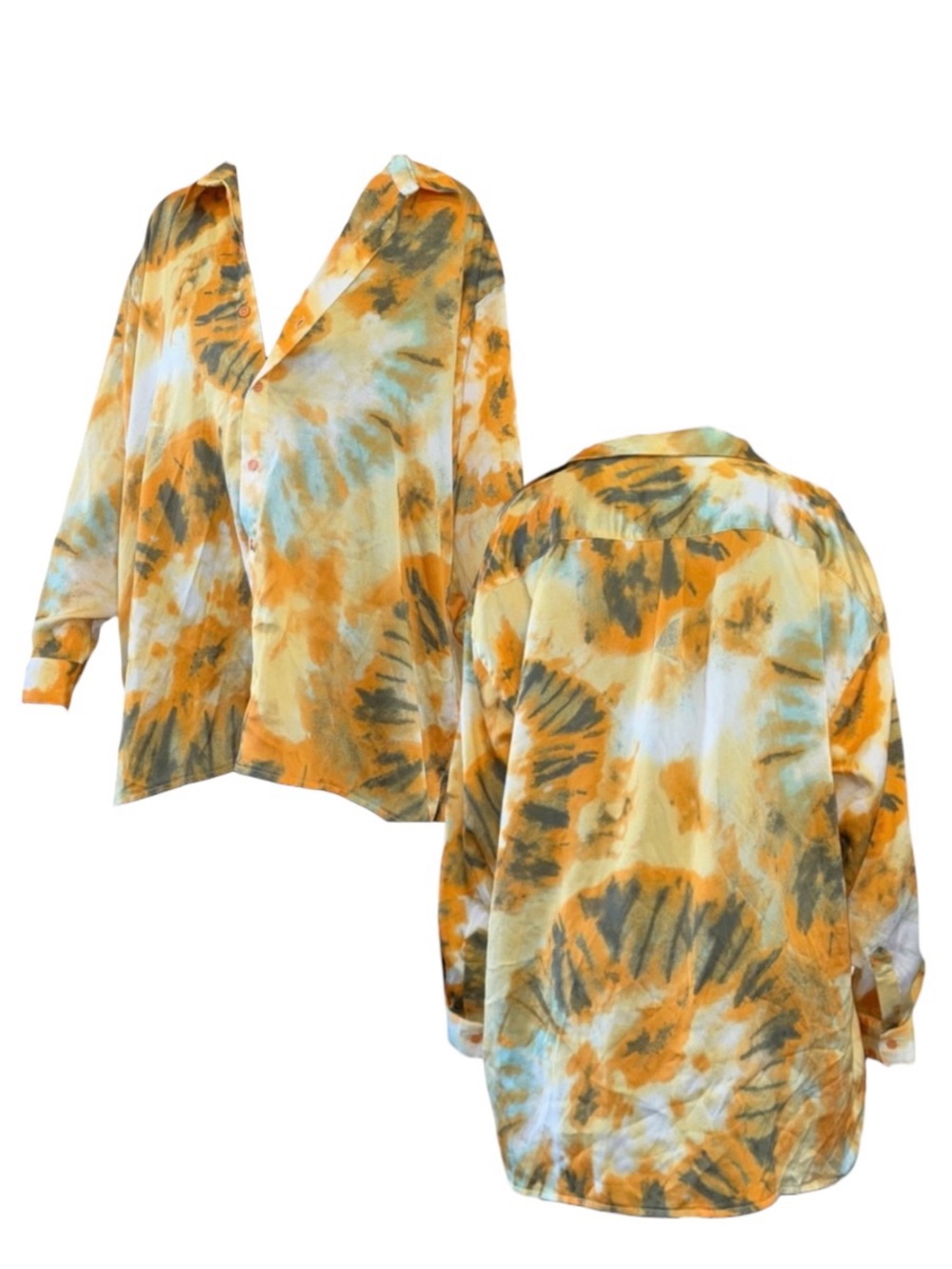 Missguided Oversized Tie-Dye Button-Down Shirt in Yellow, Green and Light Blue
